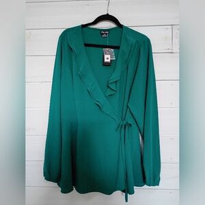 City Chic Emerald Ruffle Wrap Blouse